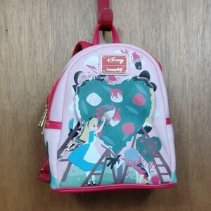 Disney Loungefly Alice Wonderland Pink and Red Backpack NWT